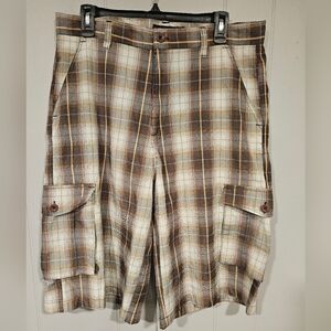 Blac Lacquer Men’s Cargo Shorts Long Size 34 Brown Plaid 13" Inseam Streetwear